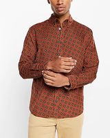 Geo Print Stretch Corduroy Shirt Brown Men's S