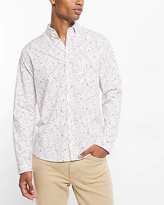 Floral Print Stretch Cotton Shirt White Men's XS