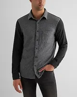 Color Block Sweater Flannel Shirt Gray Men's