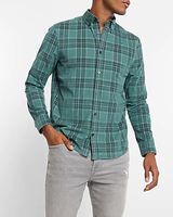 Plaid Stretch Corduroy Shirt Green Men's S