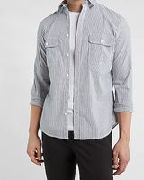 Striped Stretch Cotton Shirt Blue Men's XS