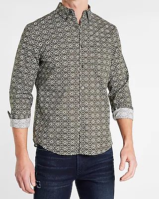 Geo Print Stretch Cotton Shirt Men's XS