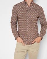 Big & Tall Geo Print Stretch Cotton Shirt Brown Men's XXL