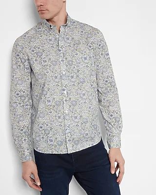 Floral Print Stretch Cotton Shirt Multi-Color Men's S