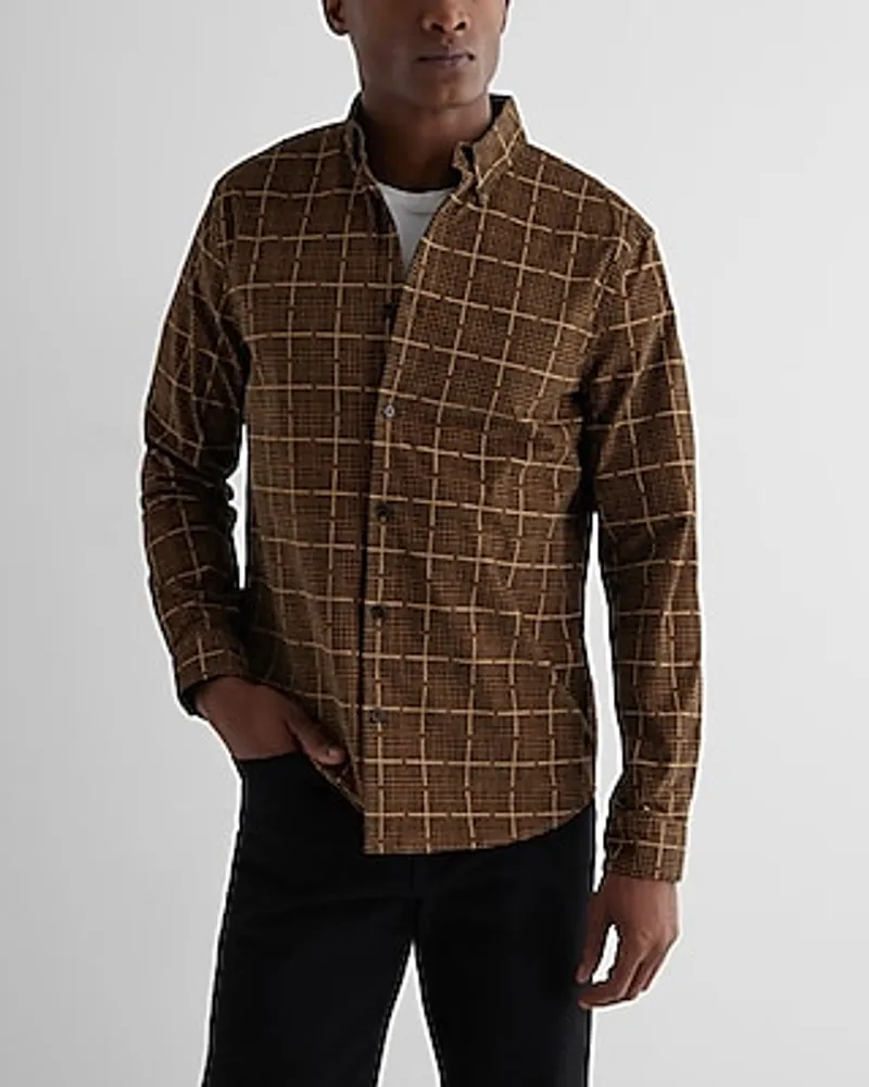 Plaid Stretch Corduroy Shirt Green Men's