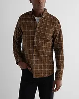 Plaid Stretch Corduroy Shirt Green Men's