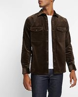 Solid Corduroy Shirt Jacket Brown Men's S