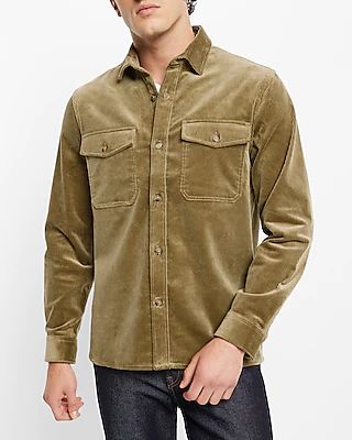 Solid Corduroy Shirt Jacket Green Men's M