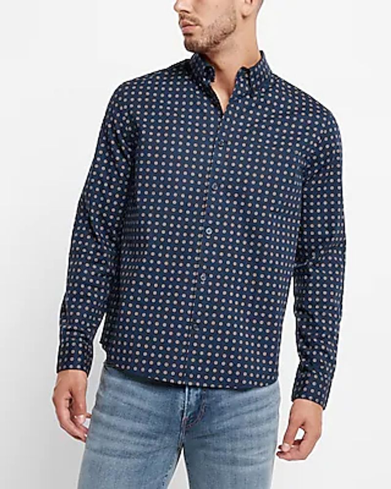 Geo Print Stretch Cotton Shirt Men's