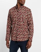 Floral Dot Print Stretch Cotton Shirt Black Men's XS