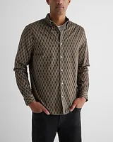 Hexagon Geo Print Stretch Corduroy Shirt Brown Men