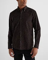 Diamond Geo Print Stretch Corduroy Shirt Black Men's L Tall