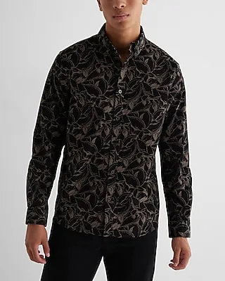 Abstract Floral Stretch Corduroy Shirt