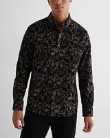 Abstract Floral Stretch Corduroy Shirt Black Men's XS