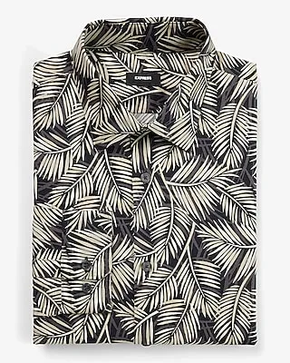 Slim Palm Print Stretch 1Mx Dress Shirt Black Men's S