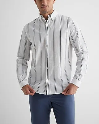 Striped Seersucker Shirt White Men's XL