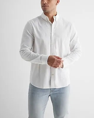 Seersucker Stretch Cotton Shirt White Men's XL