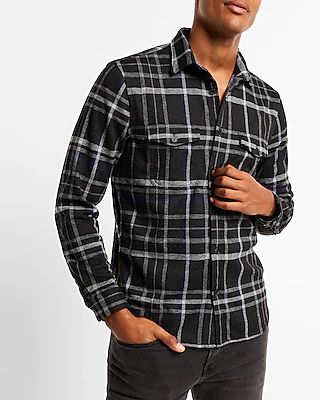 Black Plaid Sweater Flannel Black Men's S