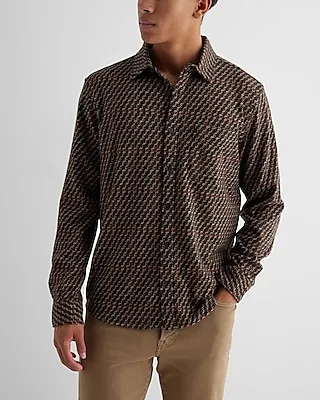 Herringbone Plaid Sweater Flannel Shirt Brown Men's M Tall