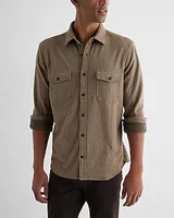 Herringbone Double Pocket Sweater Flannel Shirt Brown Men