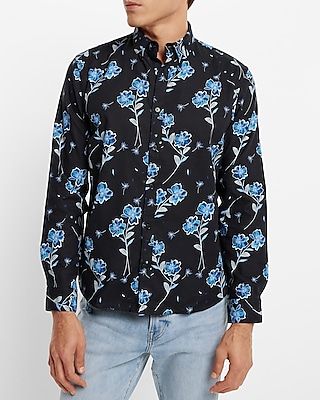 Floral Stretch Flannel Shirt Black Men's