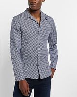 Mini Geo Print Stretch Cotton Shirt Blue Men's S