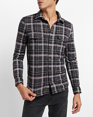 Plaid Sweater Flannel Purple Men's L