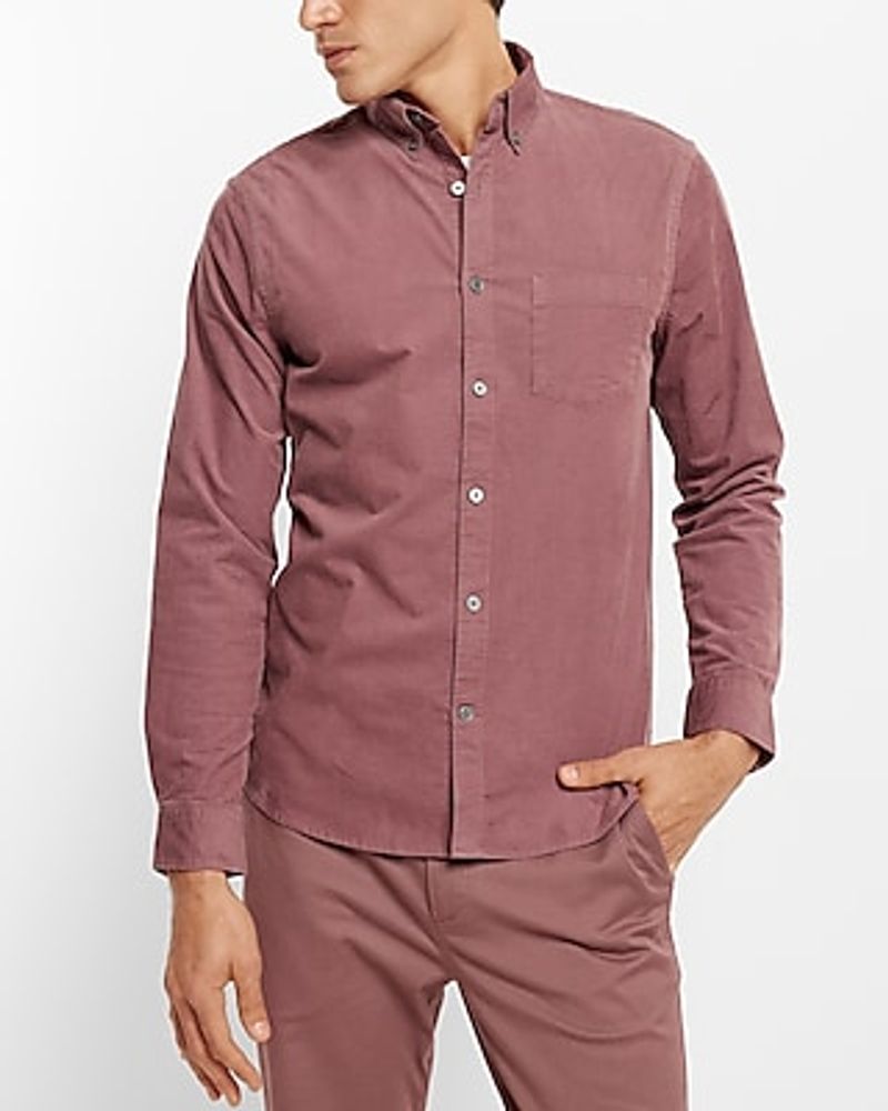 Express Solid Stretch Corduroy Shirt Pink Men's S