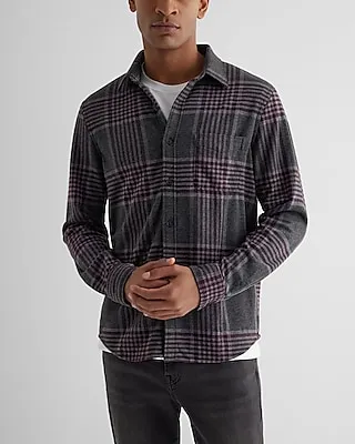 Plaid Sweater Flannel Shirt Gray Men's M Tall