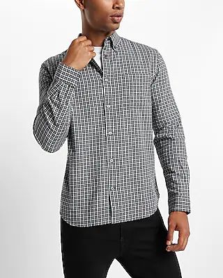 Plaid Stretch Flannel Shirt White Men