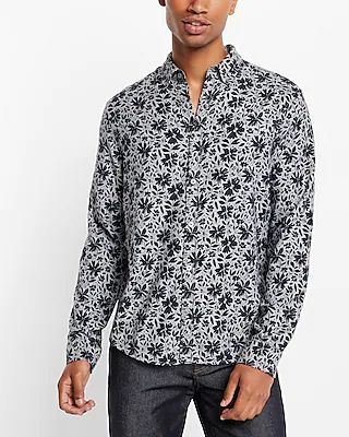 Floral Stretch Flannel Shirt Gray Men's XL