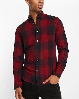 Plaid Stretch Flannel Shirt Red Men's S