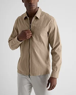 Seersucker Zip Shirt Jacket Neutral Men's L