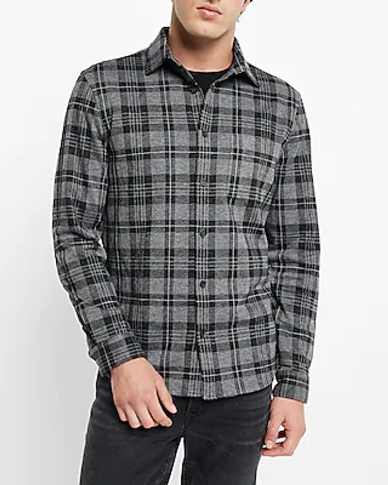 Grey Plaid Sweater Flannel Gray Men's