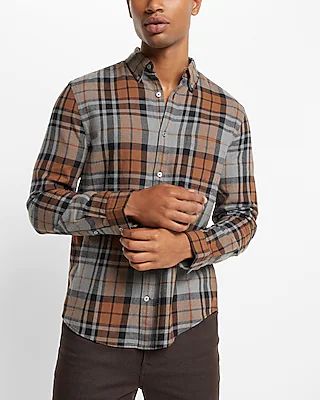 Plaid Stretch Flannel Shirt Brown Men's XL