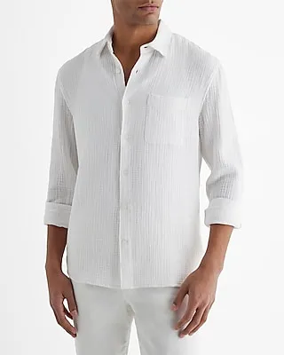 Crinkle Cotton Shirt White Men's M