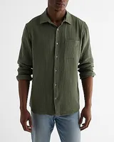 Crinkle Cotton Shirt Green Men's L