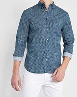 Slim Geo Print Dark Wash Denim Shirt