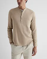 Stretch Linen-Blend Henley Neutral Men's S