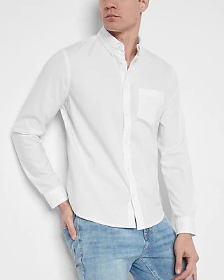 Solid Stretch Cotton Shirt White Men's XL