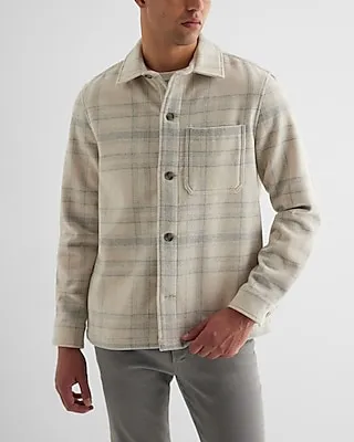 Plaid Wool-Blend Shirt Jacket Neutral Men's XS