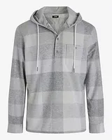 Gray Plaid Hooded Popover Sweater Flannel Gray Men's