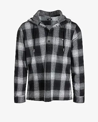 Plaid Hooded Popover Sweater Flannel Black Men's Tall