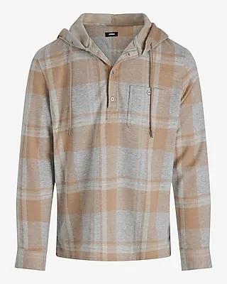 Gray Plaid Hooded Popover Sweater Flannel