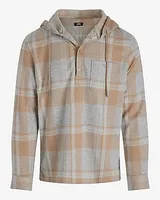 Big & Tall Gray Plaid Hooded Popover Sweater Flannel Gray Men's XXL