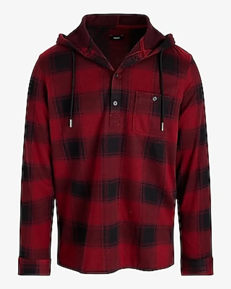 Plaid Hooded Popover Sweater Flannel Men