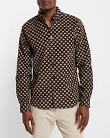 Geo Print Stretch Corduroy Shirt Black Men's M Tall