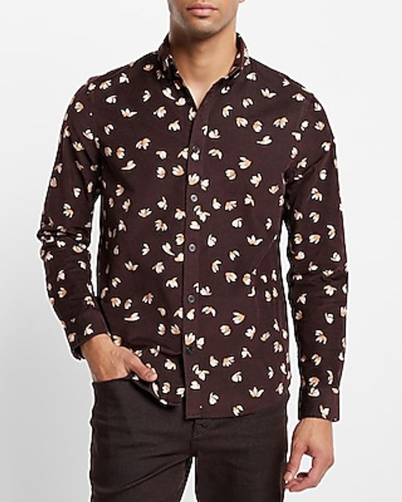 Floral Stretch Corduroy Shirt Brown Men's S