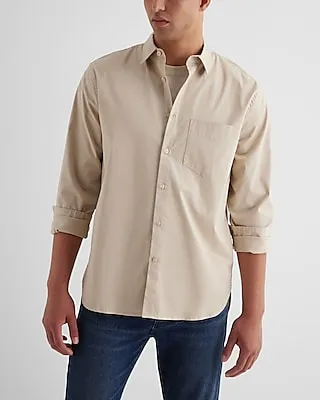 Relaxed Single Pocket Stretch Cotton Shirt Neutral Men's