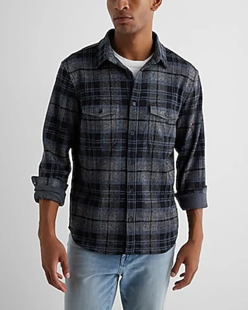 Plaid Double Pocket Sweater Flannel Shirt Men's XS